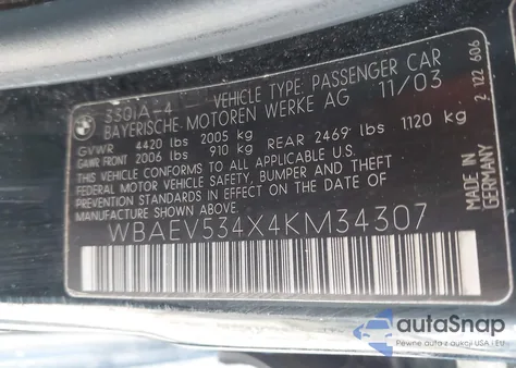 2004 BMW 330 z USA, uszkodzony, nr VIN WBAEV534X4KM34307